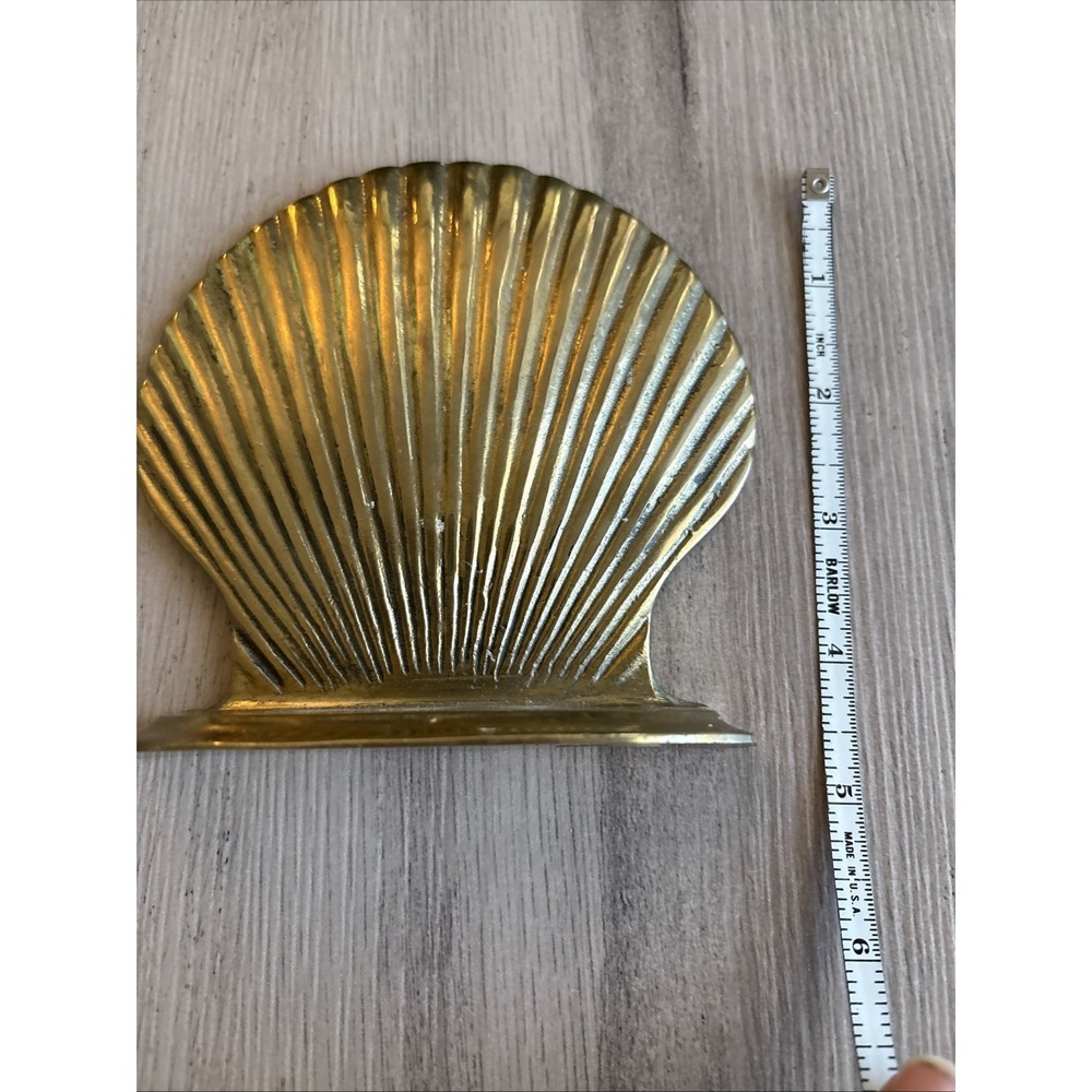 1 Vintage Solid Brass Scallop Clam Seashell Bookend Decor 4.5" - Picture 4 of 5